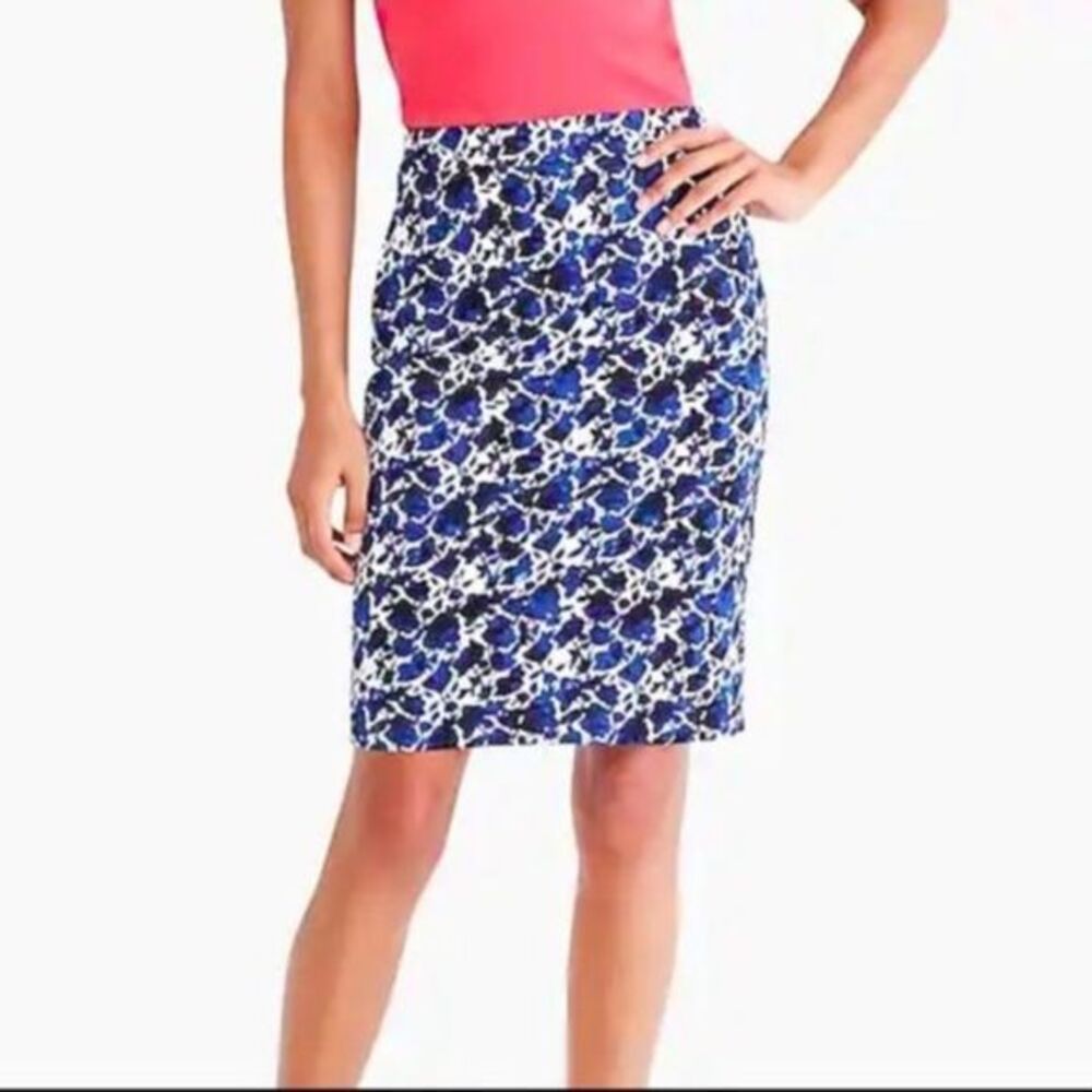 J. Crew Blue and Black Printed Stretch Cotton Sateen Pencil Skirt 0